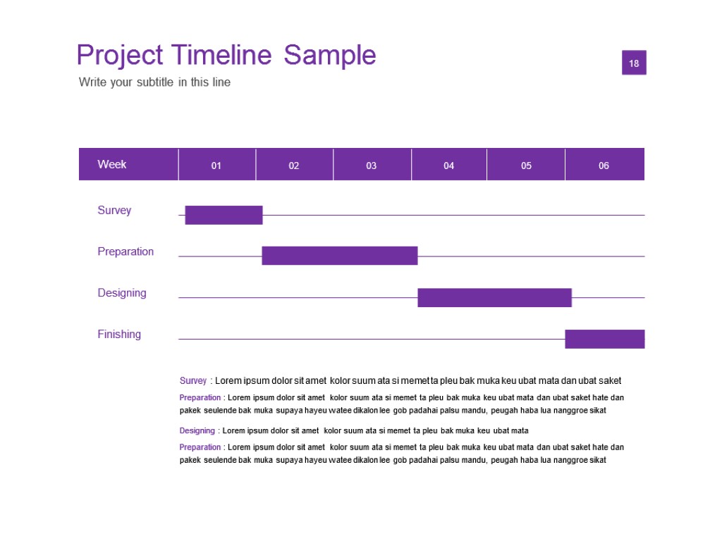 Project Timeline Sample 01 18 Write your subtitle in this line Survey : Lorem